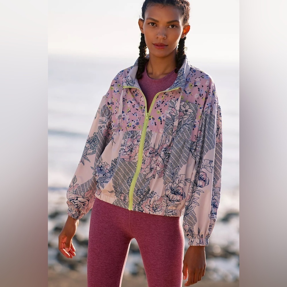 NWT Daily Practice by Anthropologie Windbreaker Jacket Pink Floral - Size XXS